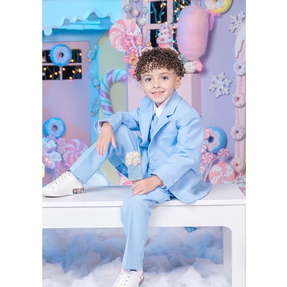 Little Tuxedos Boys Light Blue 5-Piece Formal Suit Set Blazer Vest Pants Tie 12